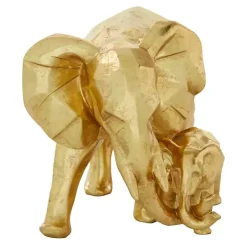 Gold Carved Elephant Family Statue
