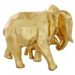 Gold Carved Elephant Family Statue