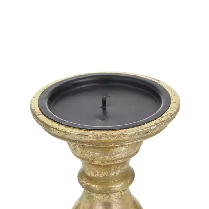 Gold Carved Mango Wood Candle Holders, Set of 3