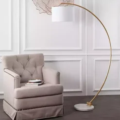 Gold Curved Floor Lamp with Marble Base