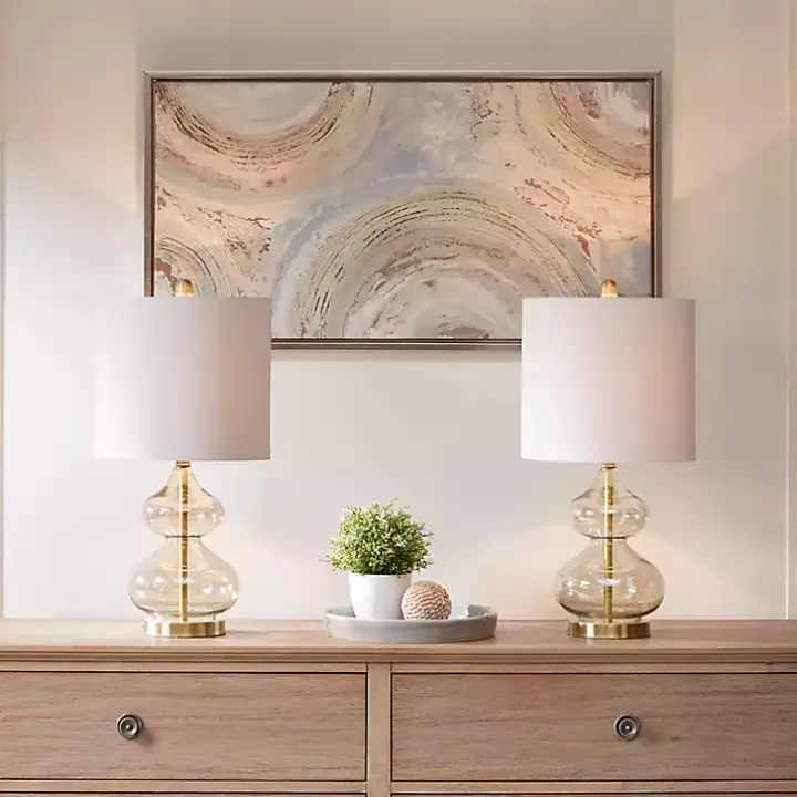 Gold Curved Glass Table Lamps, Set of 2