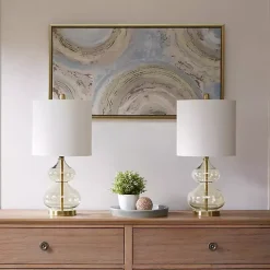 Gold Curved Glass Table Lamps, Set of 2