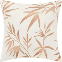 Gold Embroidered Botanical Throw Pillow