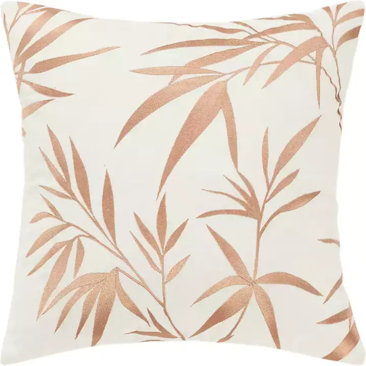 Gold Embroidered Botanical Throw Pillow