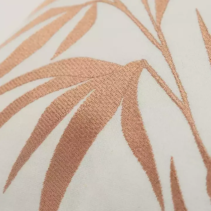 Gold Embroidered Botanical Throw Pillow