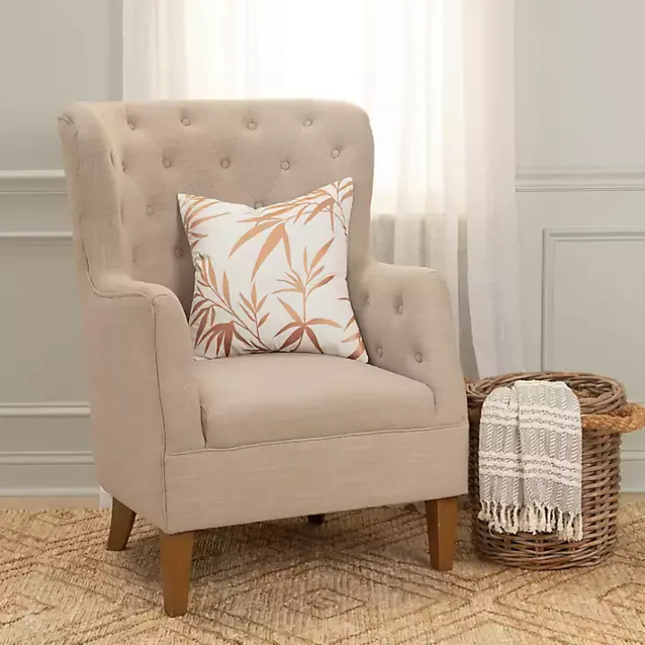 Gold Embroidered Botanical Throw Pillow