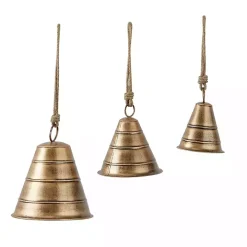 Gold Flared Metal Hanging Bells, Set of 3