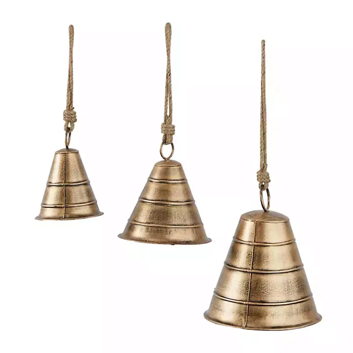 Gold Flared Metal Hanging Bells, Set of 3