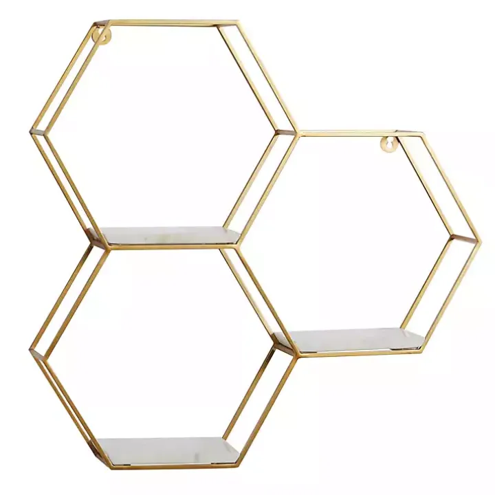 Gold Frame Marble Honeycomb Wall Shelf