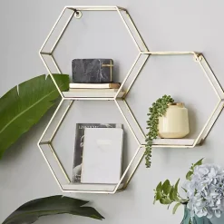 Gold Frame Marble Honeycomb Wall Shelf