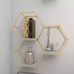 Gold Frame Marble Honeycomb Wall Shelf