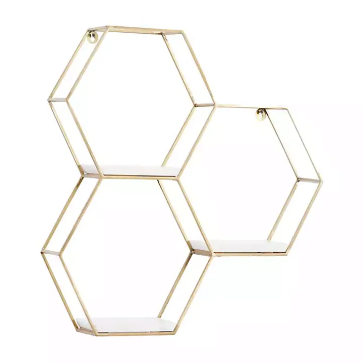 Gold Frame Marble Honeycomb Wall Shelf