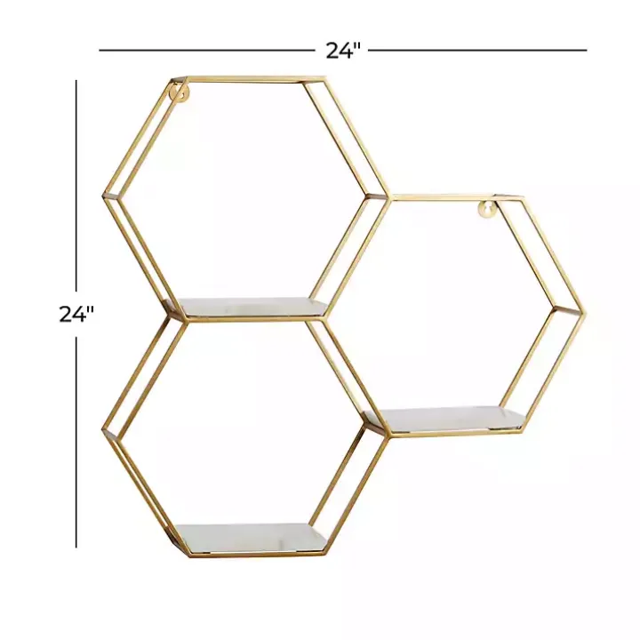 Gold Frame Marble Honeycomb Wall Shelf