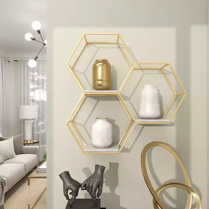 Gold Frame Marble Honeycomb Wall Shelf