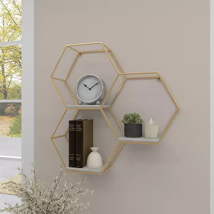 Gold Frame Marble Honeycomb Wall Shelf