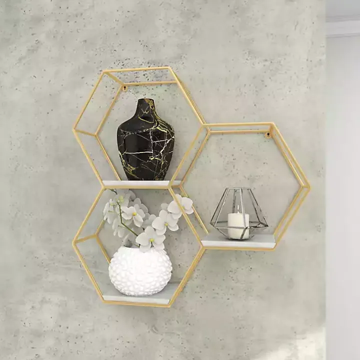 Gold Frame Marble Honeycomb Wall Shelf