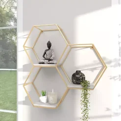 Gold Frame Marble Honeycomb Wall Shelf
