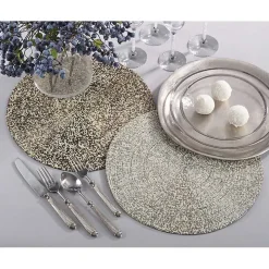 Gold Glass Beaded Round Placemats, Set of 4