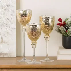 Gold Glass Hurricane Charismas, Set of 3