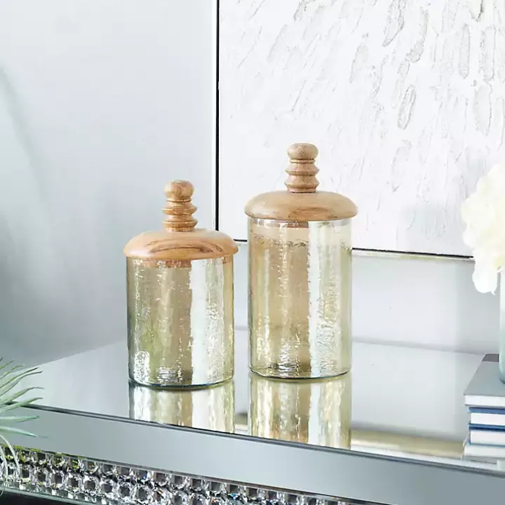 Gold Glass Jars, Set of 2