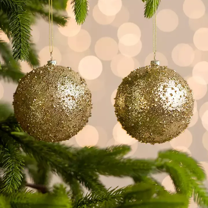 Gold Glitter Beaded 2-pc. Ornament Set, 4 in.