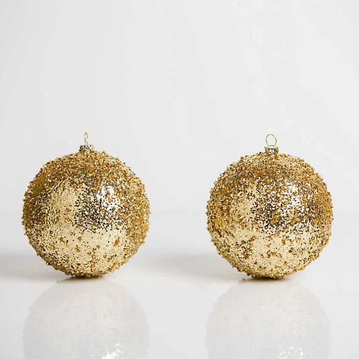 Gold Glitter Beaded 2-pc. Ornament Set, 4 in.