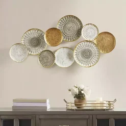 Gold Gray White Metal Connected Circle Wall Plaque