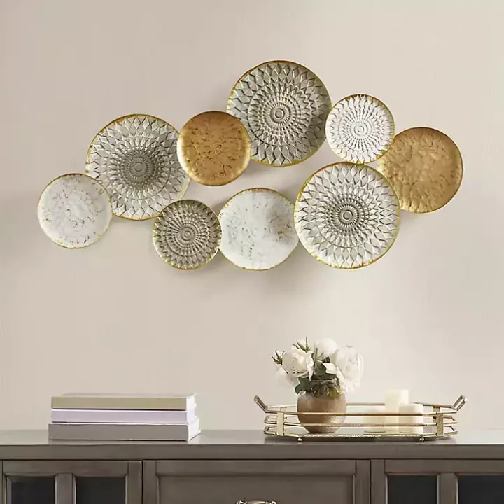 Gold Gray White Metal Connected Circle Wall Plaque