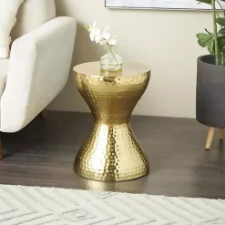 Gold Hammered Hourglass Accent Table