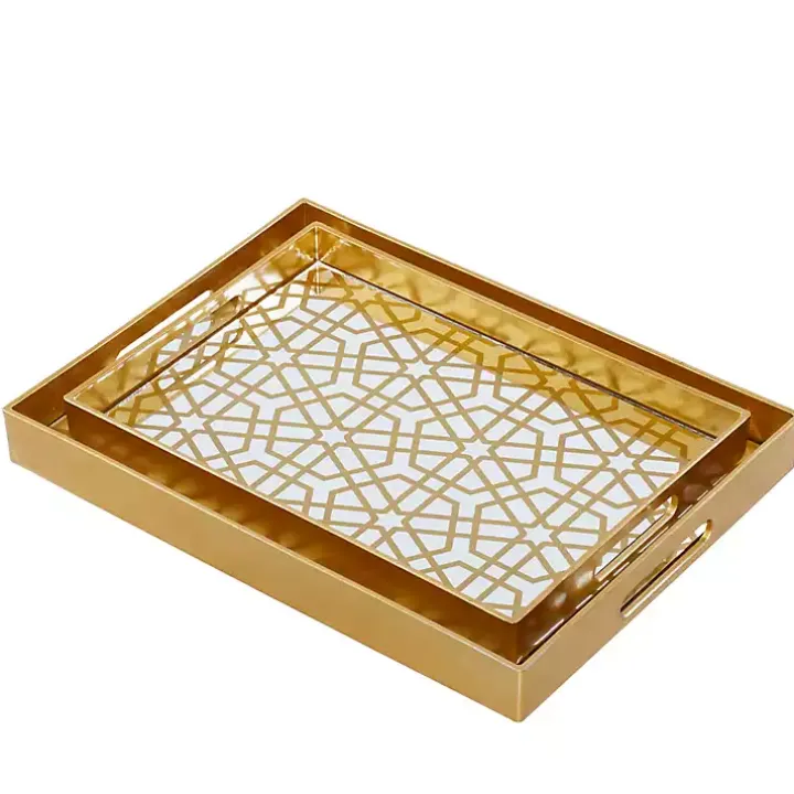 Gold Hexagon Large Print 2-pc. Tray Set