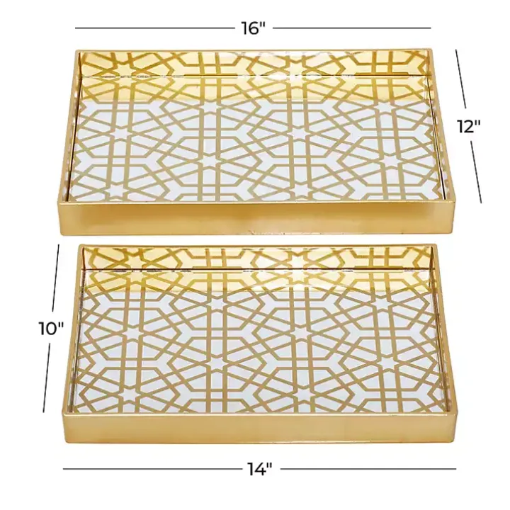 Gold Hexagon Large Print 2-pc. Tray Set
