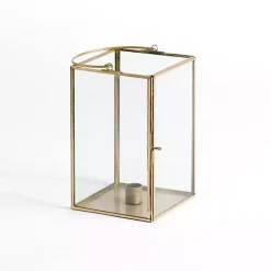 Gold Iron & Glass Taper Candle Lantern, 8 in.