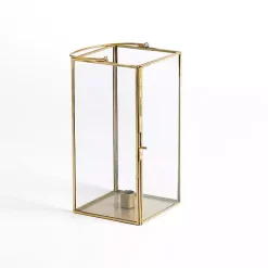 Gold Iron & Glass Taper Candle Lantern, 10 in.