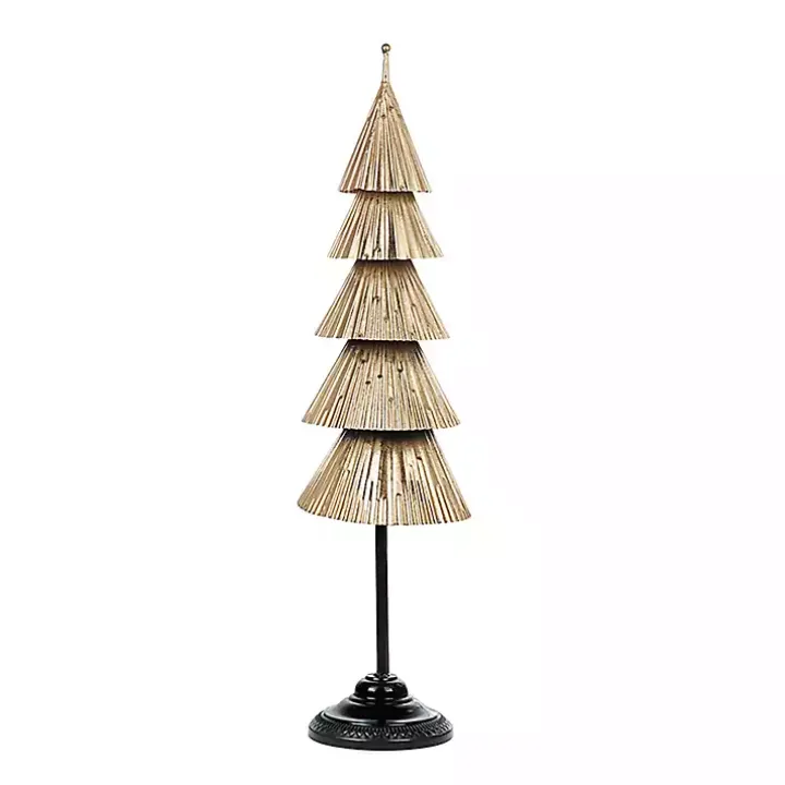Gold Iron Christmas Tree on Black Base, 35 in.