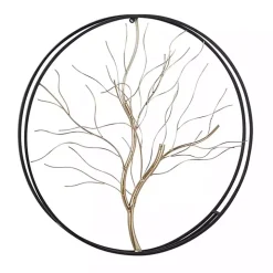 Gold Iron Leaf-Less Tree Round Frame Wall Plaque