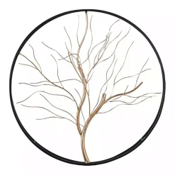 Gold Iron Leaf-Less Tree Round Frame Wall Plaque