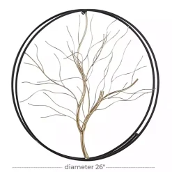 Gold Iron Leaf-Less Tree Round Frame Wall Plaque