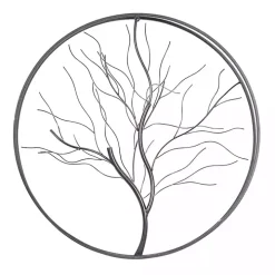 Gold Iron Leaf-Less Tree Round Frame Wall Plaque