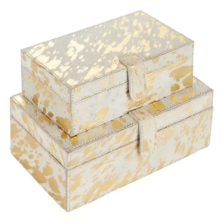 Gold Leather Hide Rustic 2-pc. Box Set