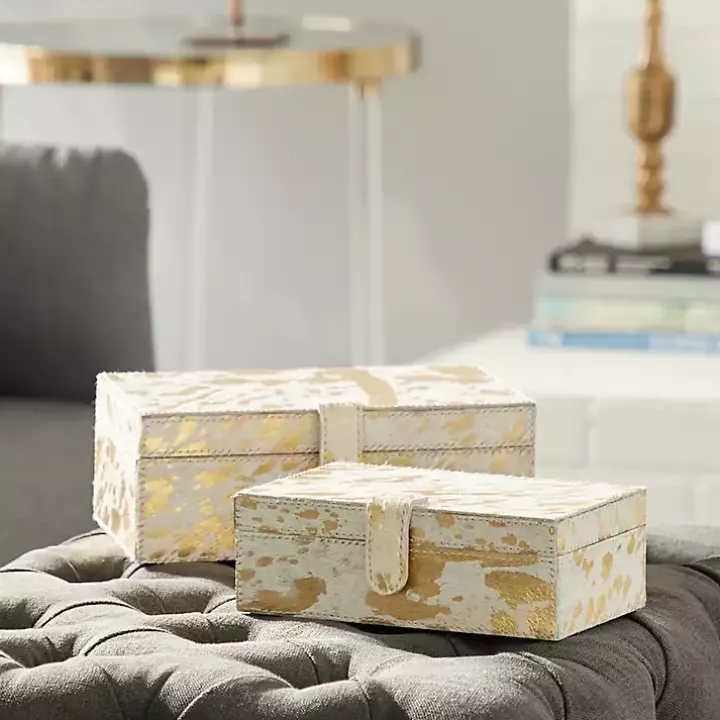Gold Leather Hide Rustic 2-pc. Box Set