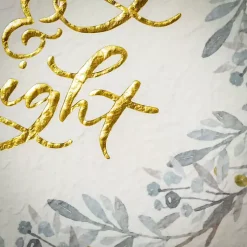 Gold Merry and Bright Round Framed Art Print