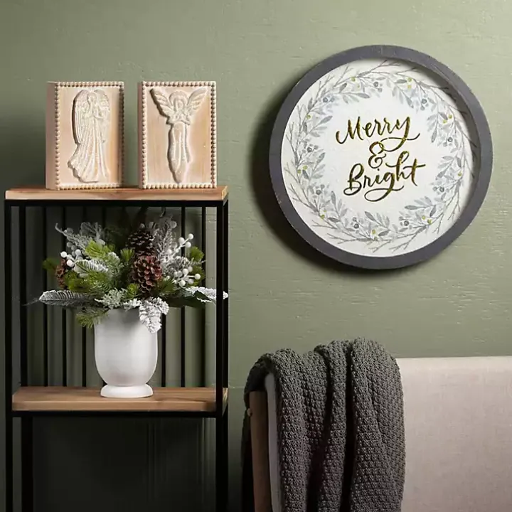 Gold Merry and Bright Round Framed Art Print