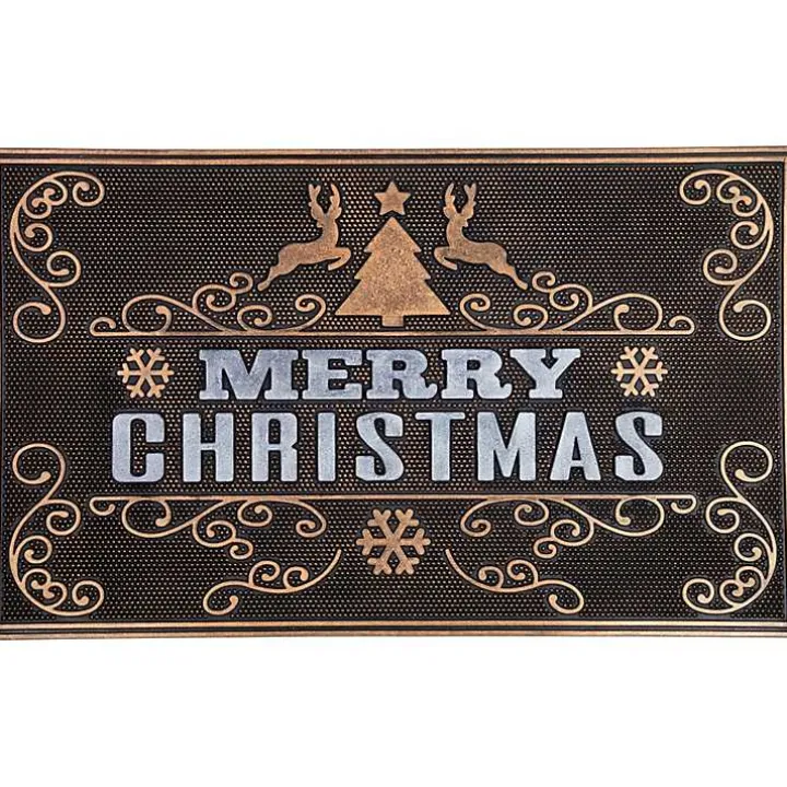 Gold Merry Christmas Rubber Doormat