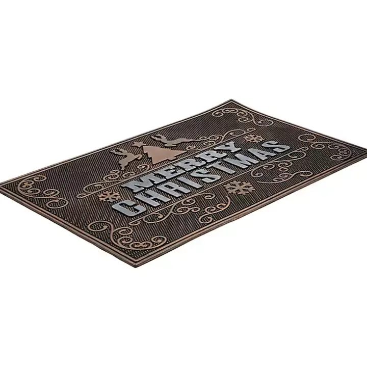 Gold Merry Christmas Rubber Doormat