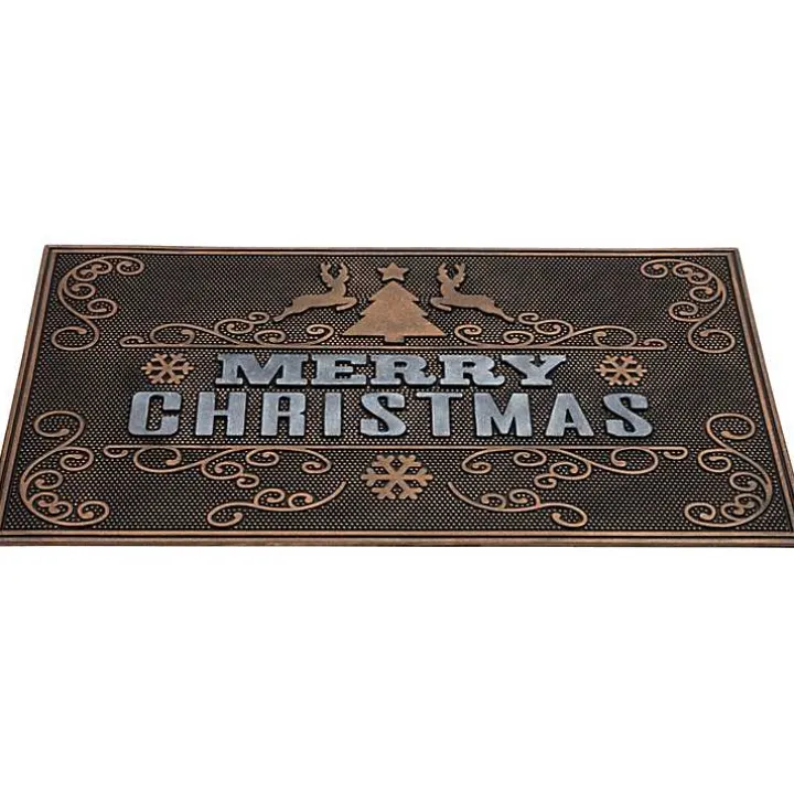 Gold Merry Christmas Rubber Doormat