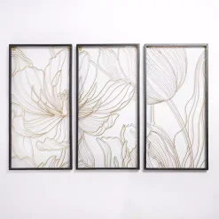 Gold Metal Abstract Floral Wall Plaques, Set of 3
