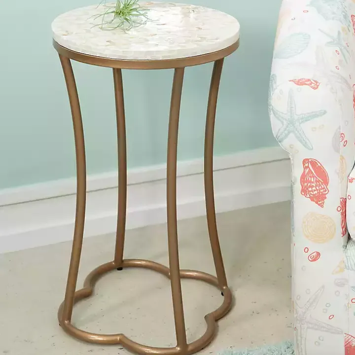 Gold Metal and Capiz Shell Top Accent Table