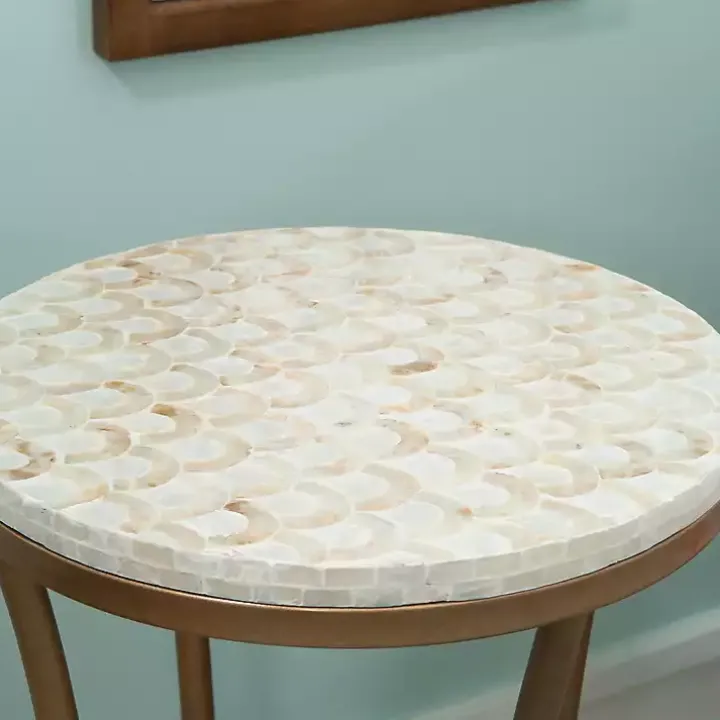 Gold Metal and Capiz Shell Top Accent Table