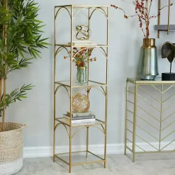 Gold Metal and Clear Glass 4-Tier Shelf