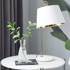 Gold Metal and Faux Silk Shade Table Lamp